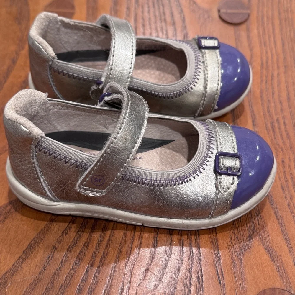 Stride Rite Chandra Leather Purple Cap Toe Mary Jane Toddler Girls Silver 6.5 - Picture 2 of 8